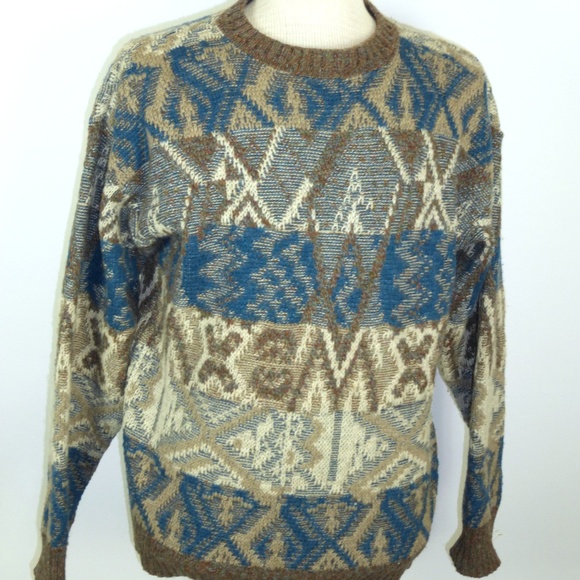 VINTAGE PENDLETON USA blue brown fair isle WOOL crew neck sweater M